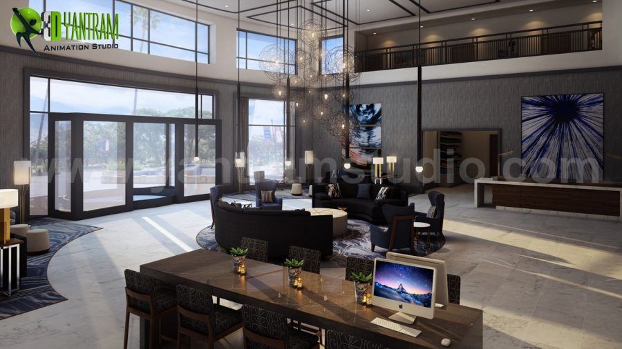 Modern Hotel Lobby - Waiting Area interior concept drawings Morocco