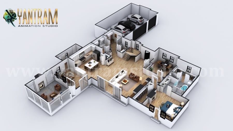 4-bedroom Simple Modern Residential 3D Floor Plan House Design by Architectural Rendering Company