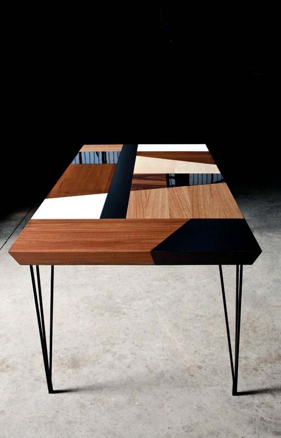 STRANGE LOVE the table bulit with several woods and black sheet