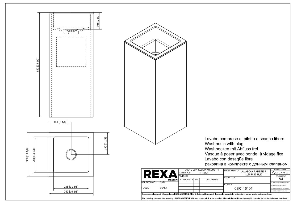 Rexa Lavabo Parete R1 L36 P36 H85 03R116101 pdf 