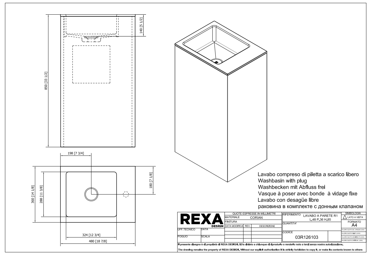 Rexa Lavabo Parete R1 L48 P36 H85 03R126103 pdf