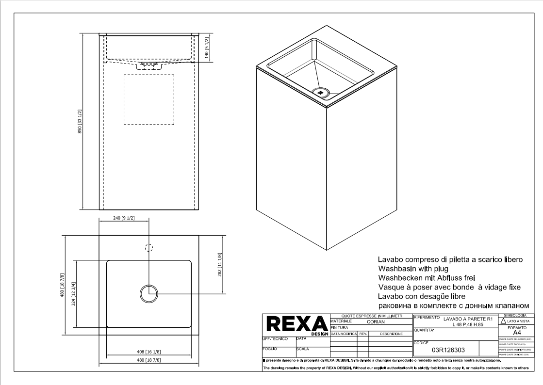 Rexa Lavabo Parete R1 L48 P48 H85 03R126303 pdf 