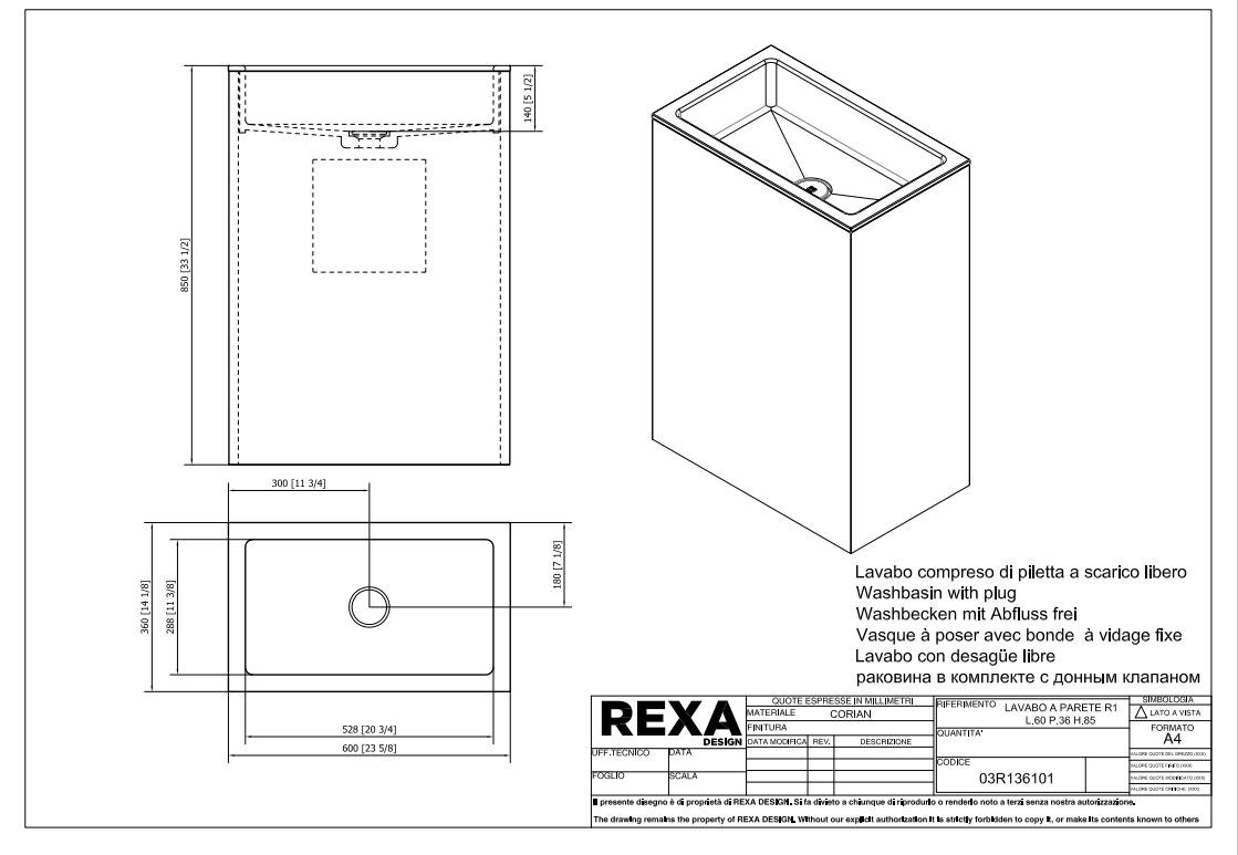 Rexa Lavabo Parete R1 L60 P36 H85 03R136103 pdf 
