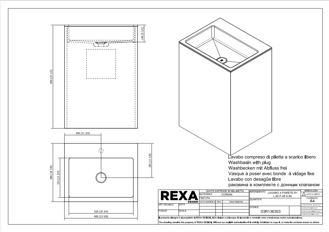 Rexa Lavabo Parete R1 L60 P48 H85 03R136303 pdf