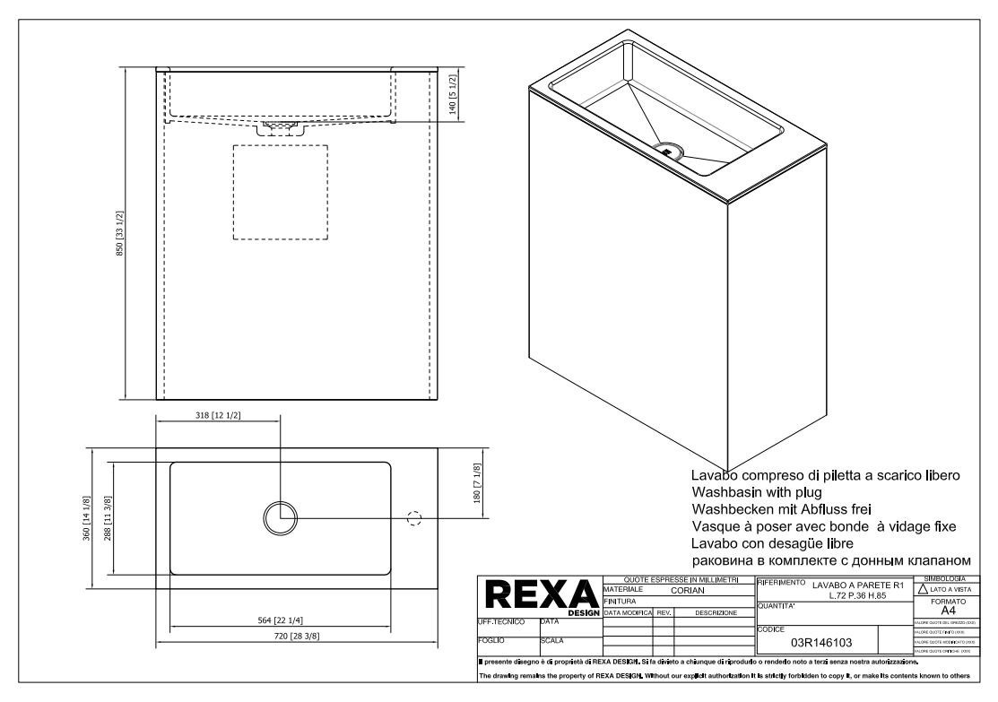 Rexa Lavabo Parete R1 L72 P36 H85 03R146103 pdf