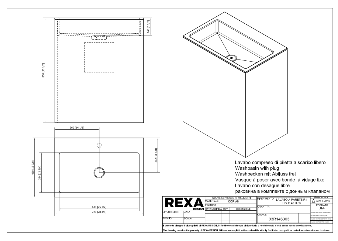 Rexa Lavabo Parete R1 L72 P48 H85 03R146303 pdf
