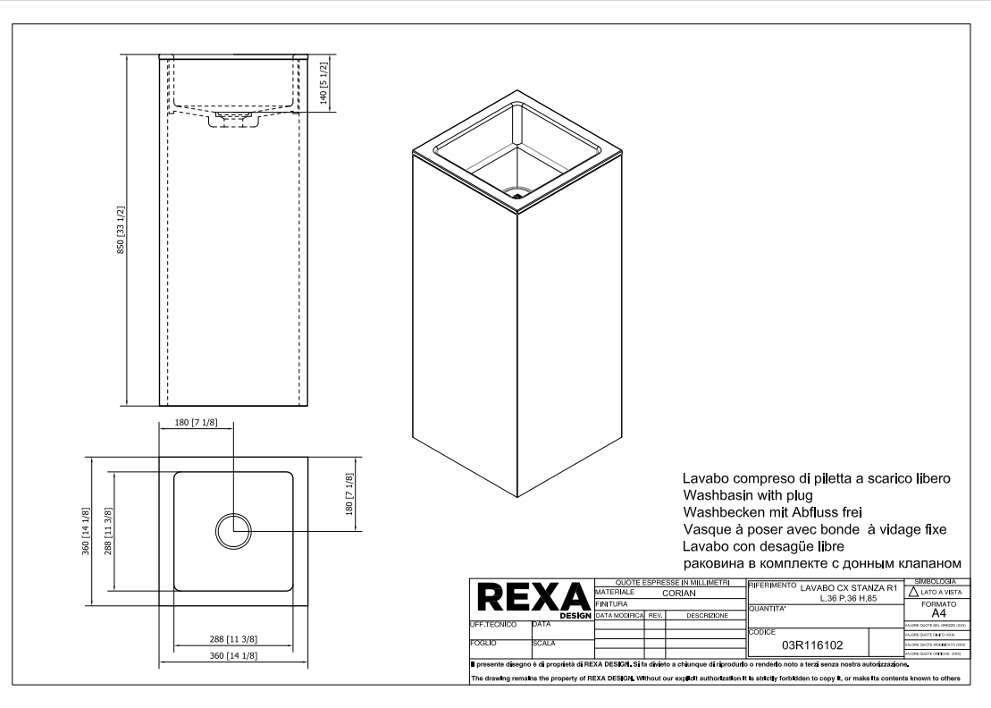 Rexa Lavabo R1 CX stanza L36 P36 H85 03R116102 pdf 