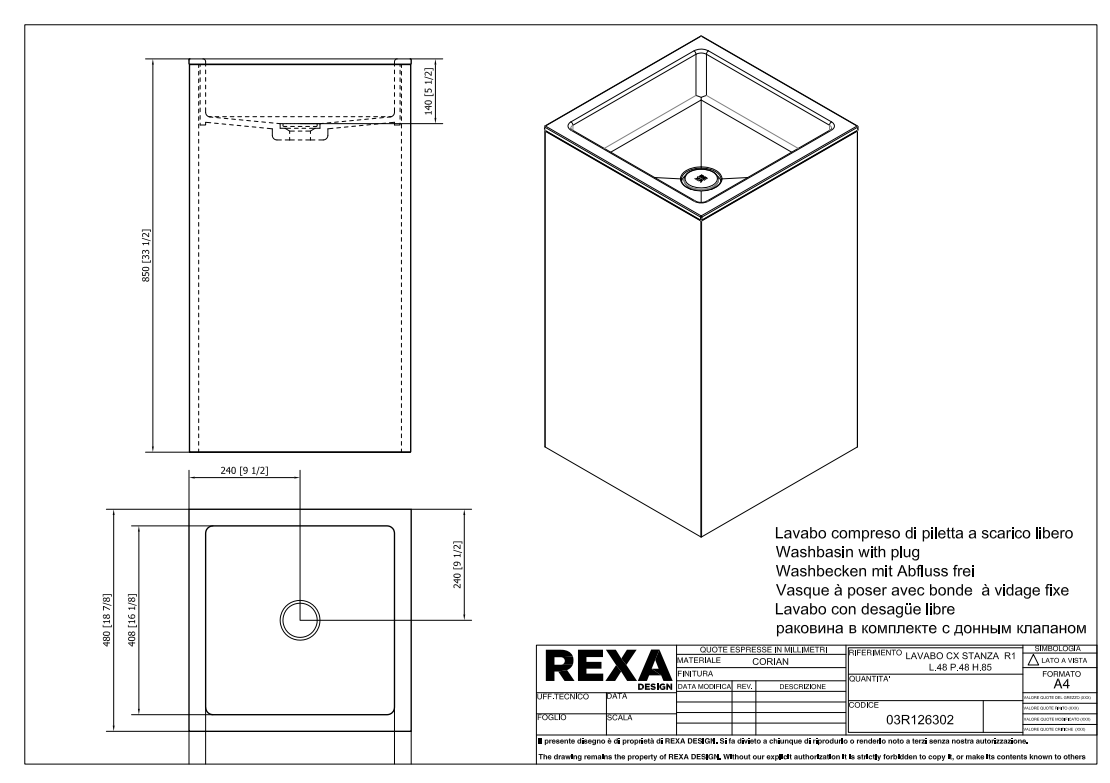 Rexa Lavabo R1 CX stanza L48 P48 H85 03R126302 pdf 
