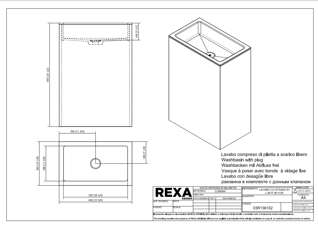 Rexa Lavabo R1 CX stanza L60 P36 H85 03R136102 pdf 