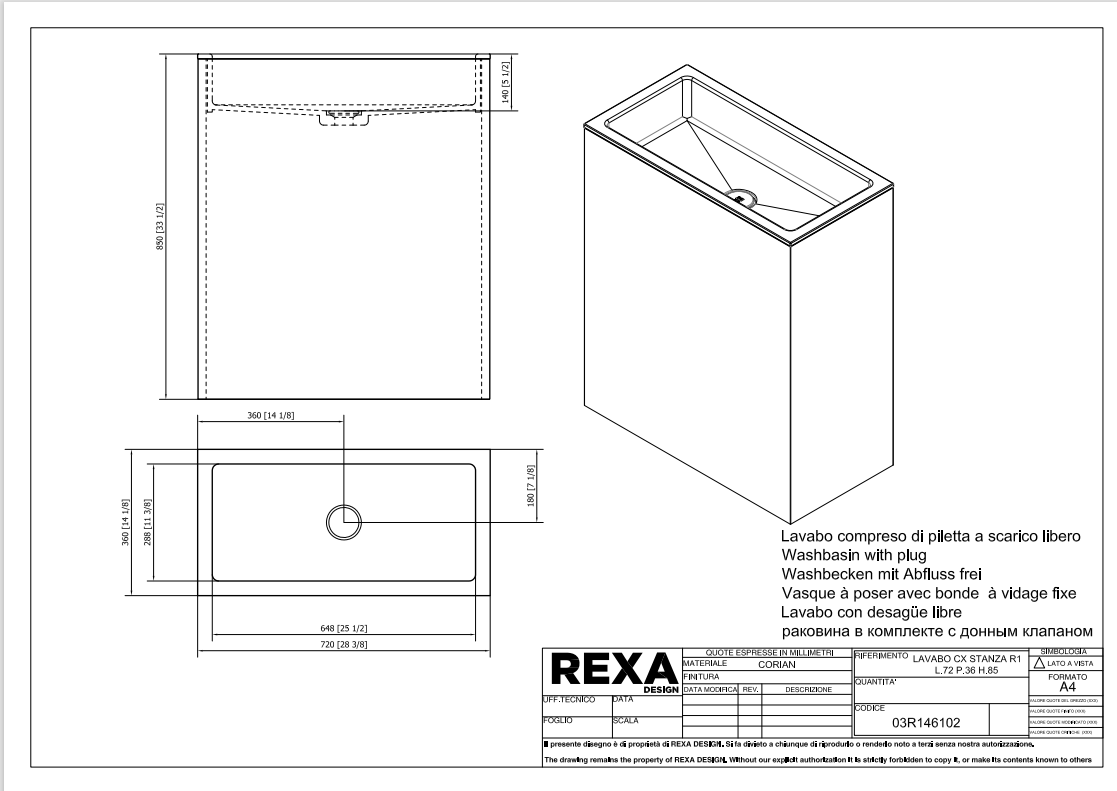 Rexa Lavabo R1 CX stanza L72 P36 H85 03R146102 pdf