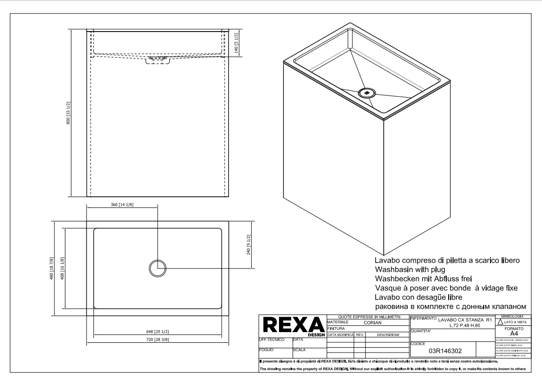 Rexa Lavabo R1 CX stanza L72 P48 H85 03R146302 pdf 