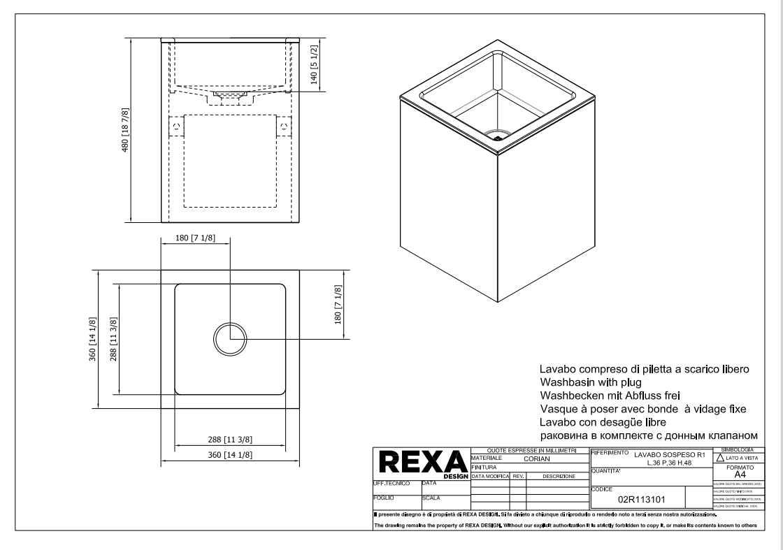 Rexa Lavabo R1 Sospeso L36 P36 H48 02R113101 pdf 