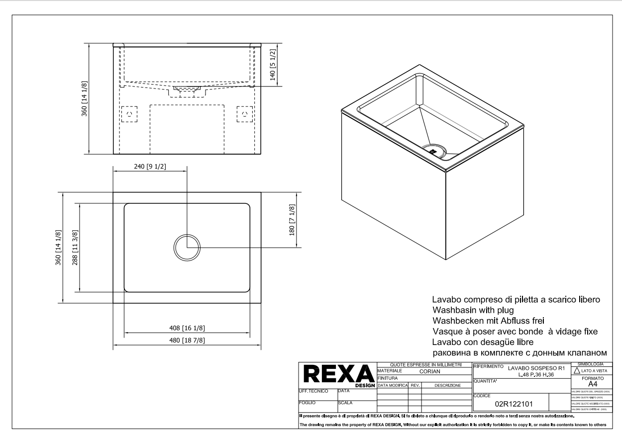 Rexa Lavabo R1 Sospeso L48 P36 H36 02R122101 pdf 
