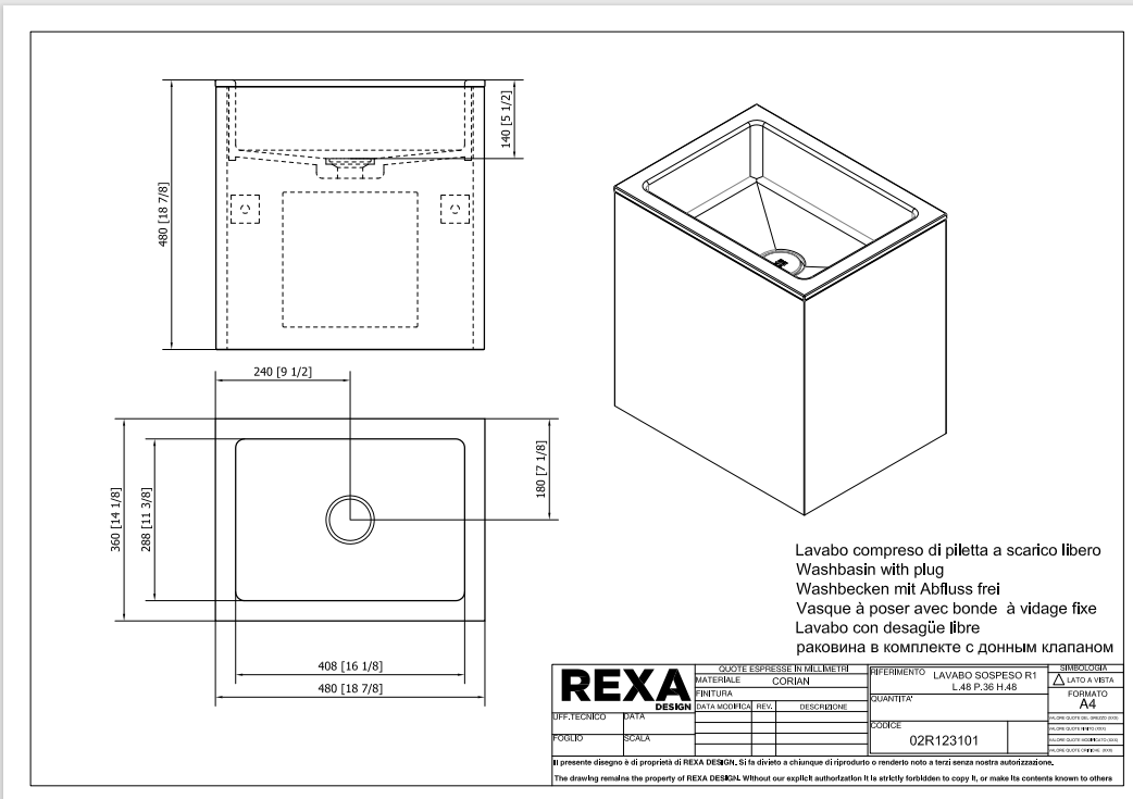 Rexa Lavabo R1 Sospeso L48 P36 H48 02R123101 pdf 