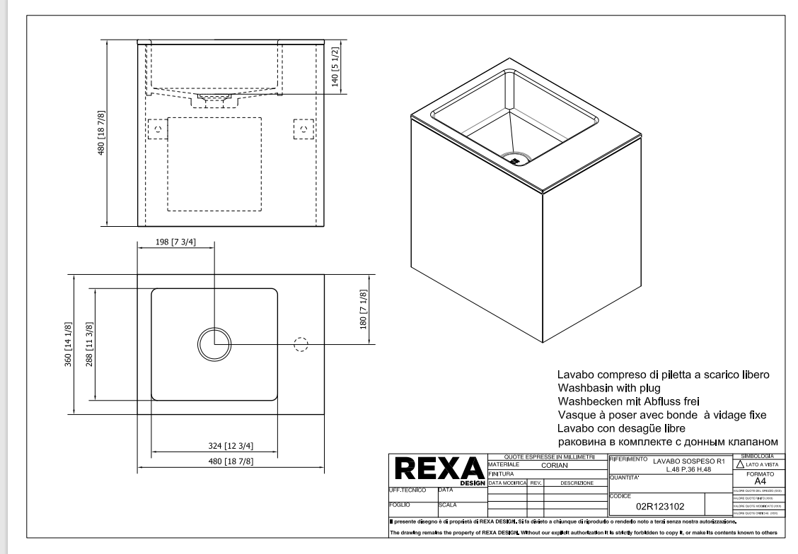 Rexa Lavabo R1 Sospeso L48 P36 H48 02R123102 pdf 