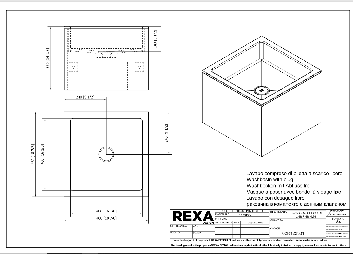 Rexa Lavabo R1 Sospeso L48 P48 H36 02R122301 pdf 