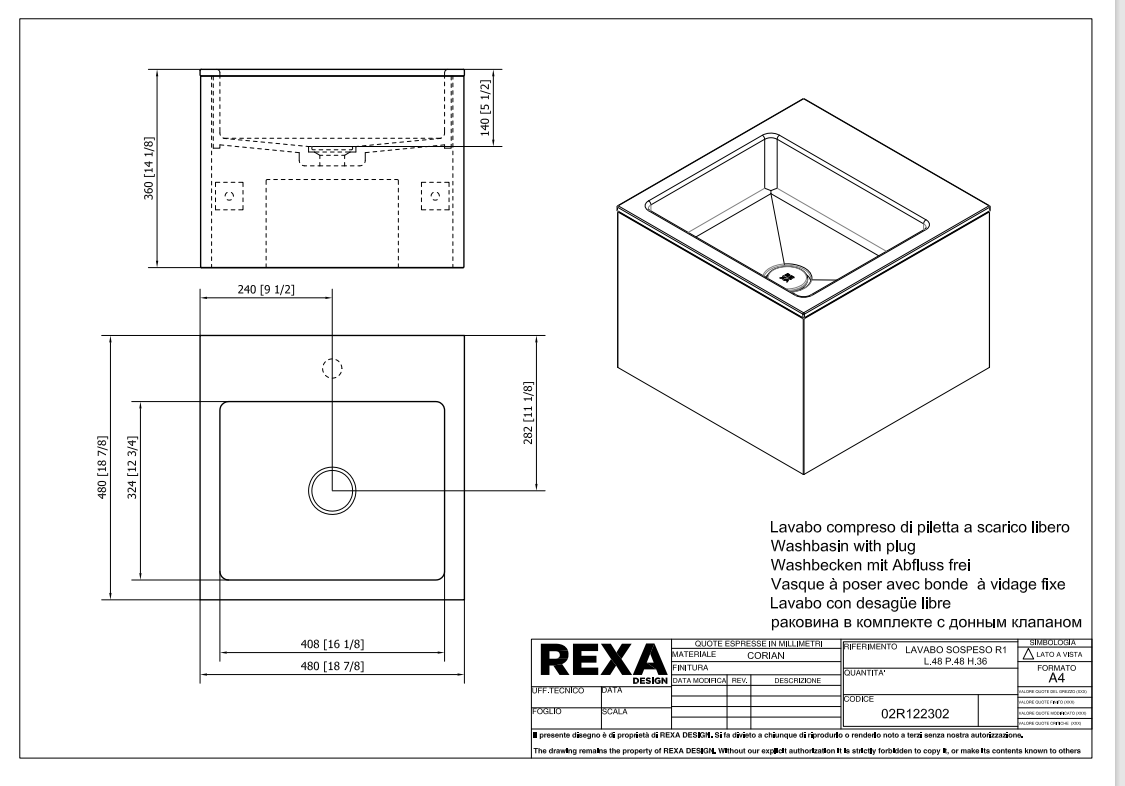 Rexa Lavabo R1 Sospeso L48 P48 H36 02R122302 pdf 