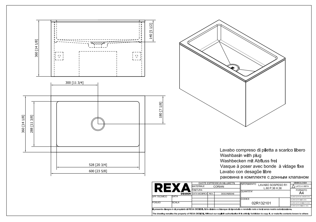 Rexa Lavabo R1 Sospeso L60 P36 H36 02R132101 pdf 