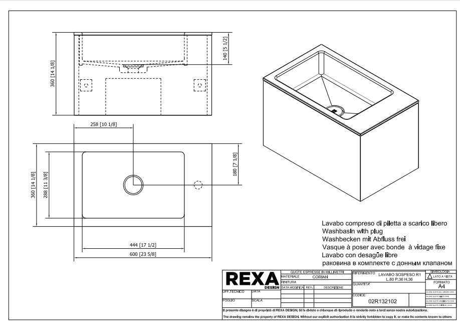 Rexa Lavabo R1 Sospeso L60 P36 H36 02R132102 pdf 