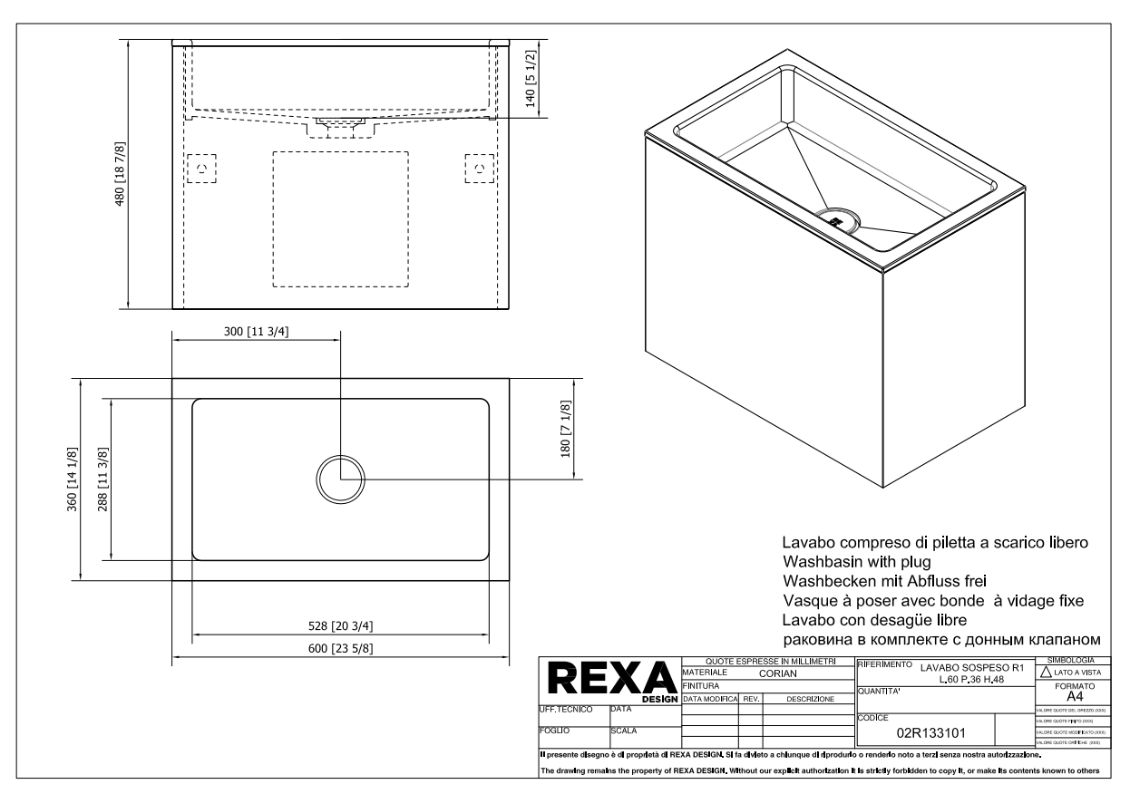 Rexa Lavabo R1 Sospeso L60 P36 H48 02R133101 pdf 
