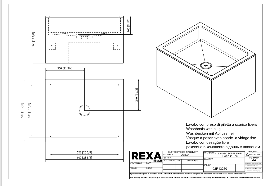 Rexa Lavabo R1 Sospeso L60  P48 H36 02R132301 pdf 