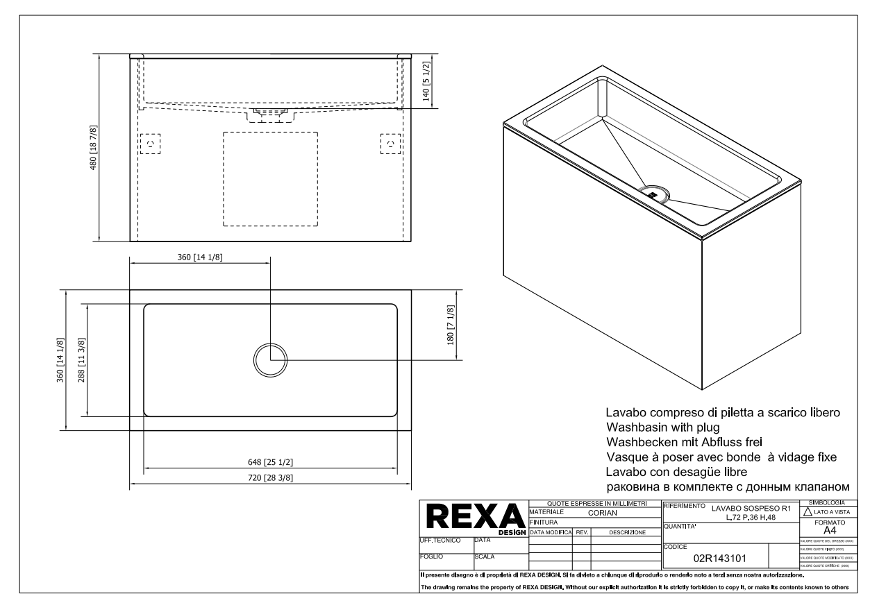 Rexa Lavabo R1 Sospeso L72 P36 H48 02R143101 pdf 
