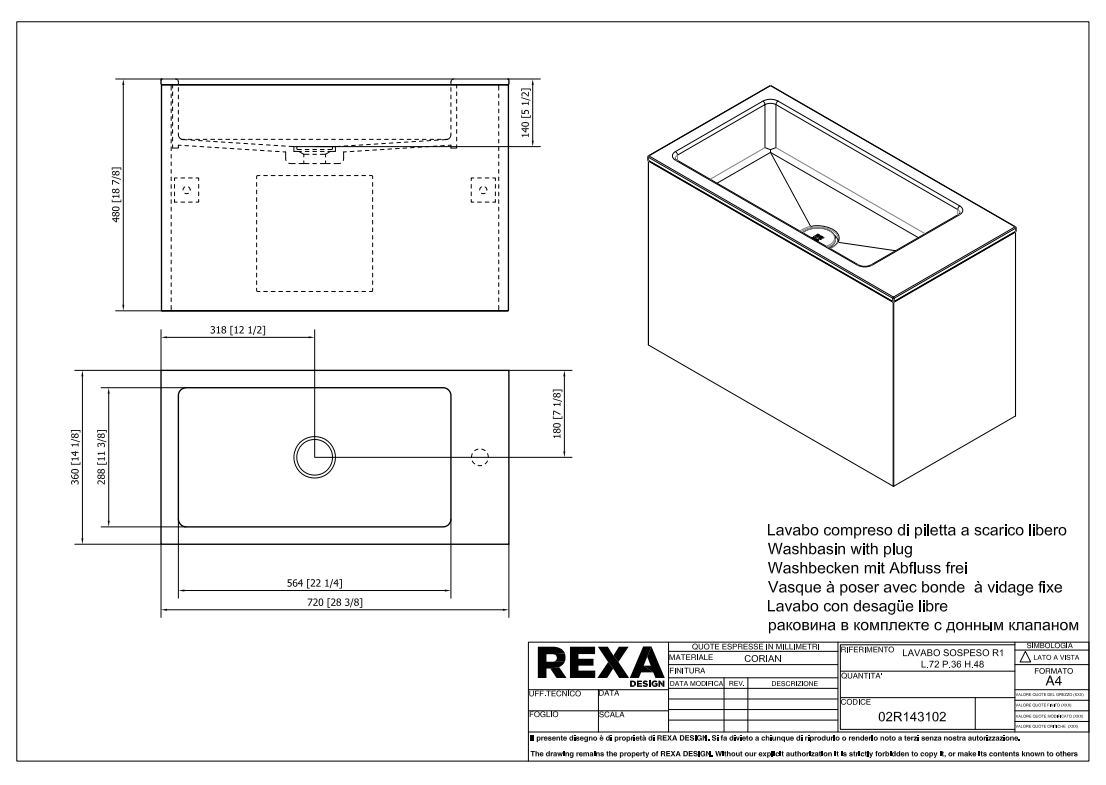 Rexa Lavabo R1 Sospeso L72 P36 H48 02R143102 pdf 