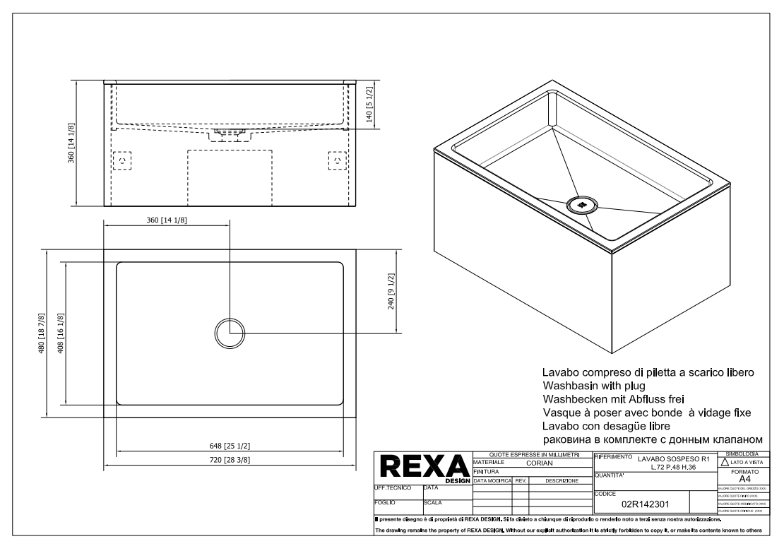 Rexa Lavabo R1 Sospeso L72 P48 H36 02R142301 pdf 