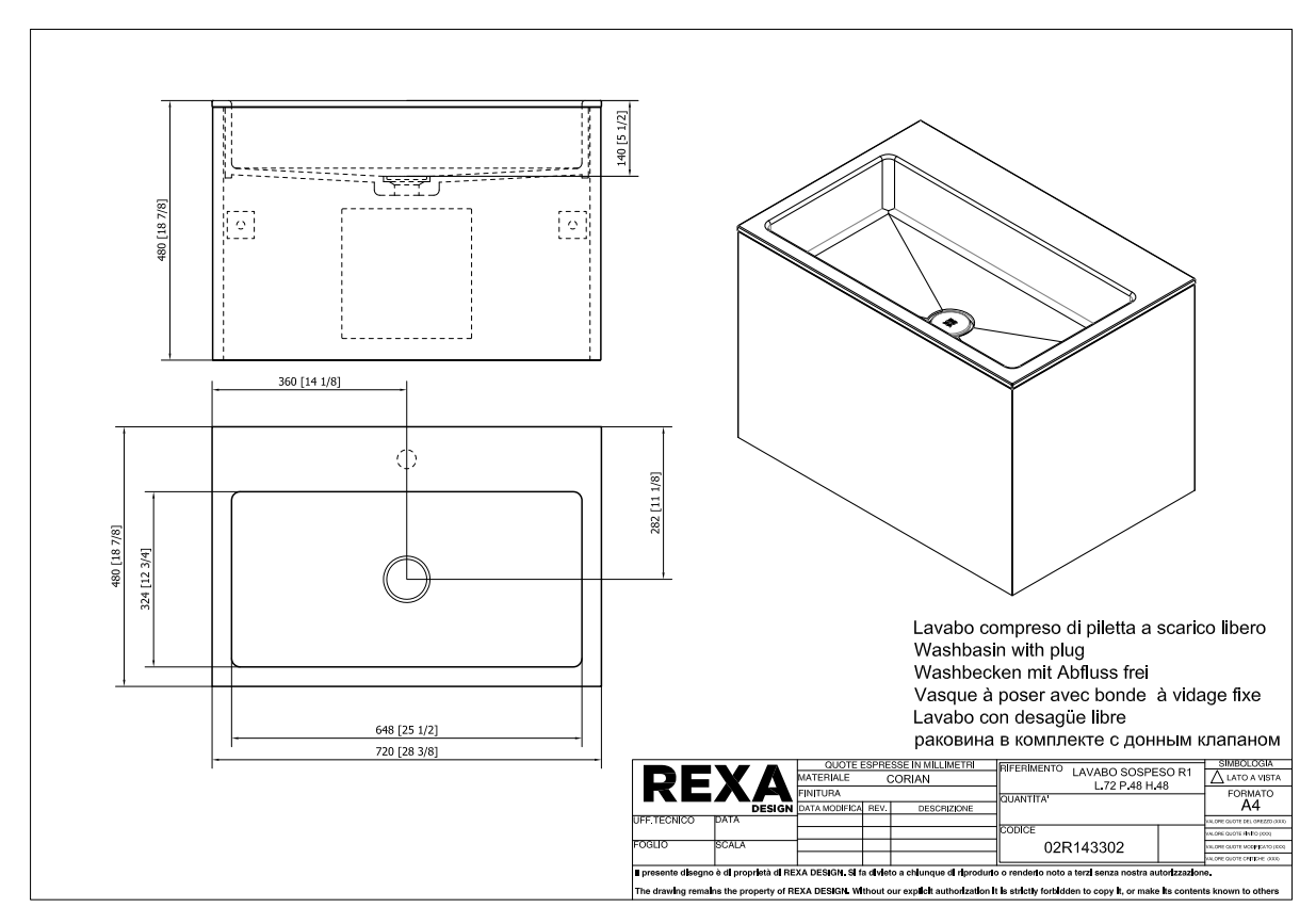 Rexa Lavabo R1 Sospeso L72 P48 H48 02R143302 pdf