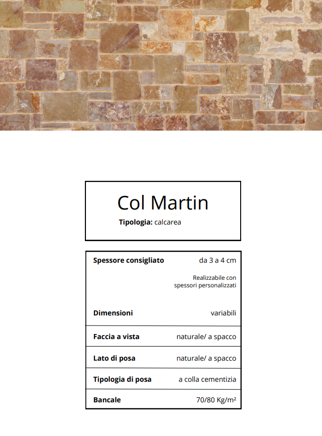 Downloaf technical information Rivestimenti a spacco Col Martin