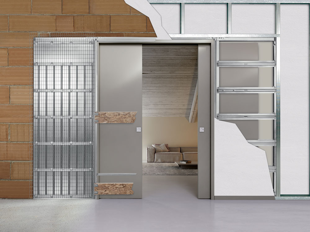 Sliding pocket door with flush jambs double-leaf 3D model BIM object