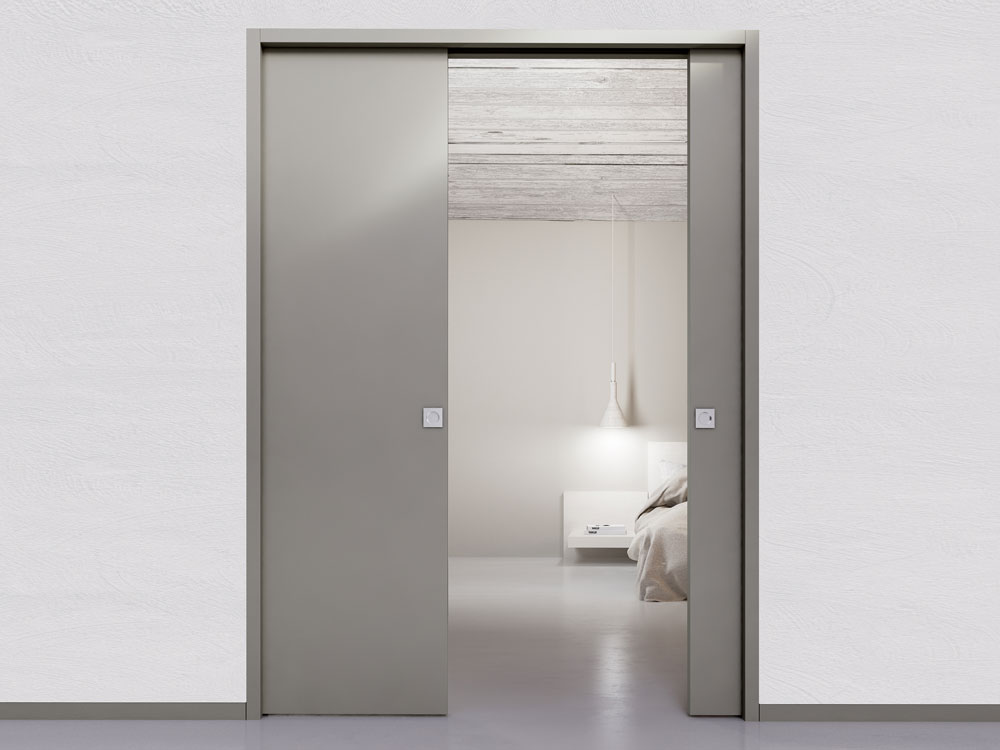 Sliding pocket door with flush jambs double-leaf 3D model BIM object