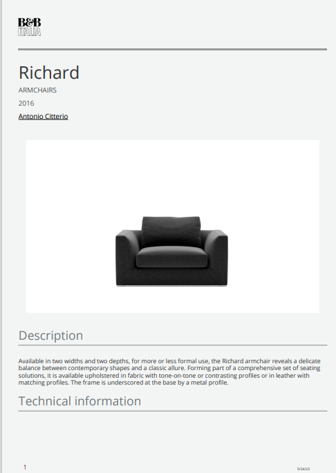 Download technical Information Richard Armchair 