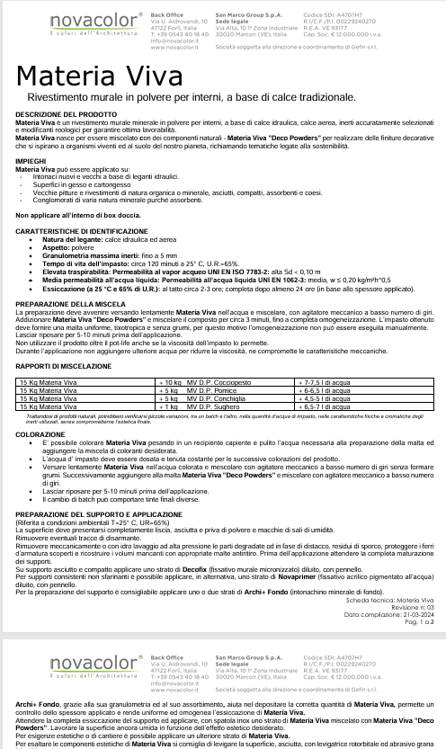 Download Technical Information Materia Viva 