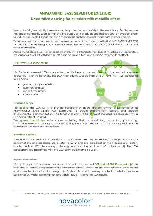 Download technical information Animamundi Esterni Environmental data sheet