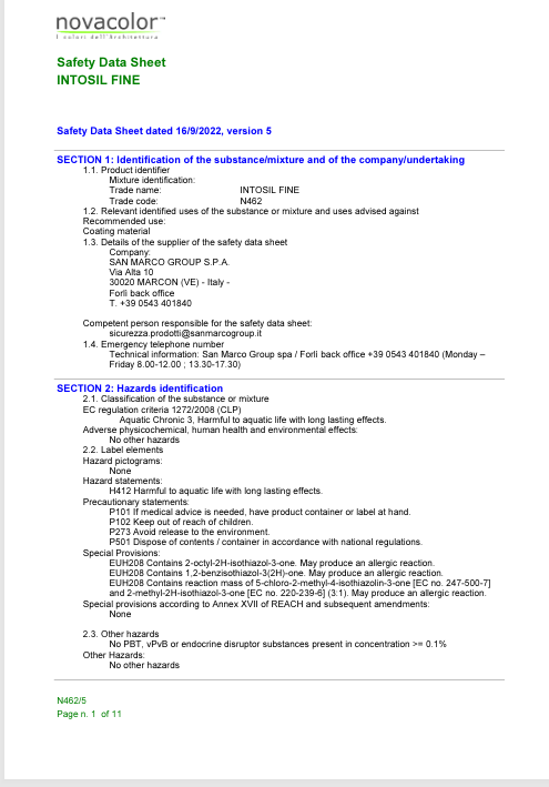 Download Safety Data Sheet Novacolor Intosil Fine 