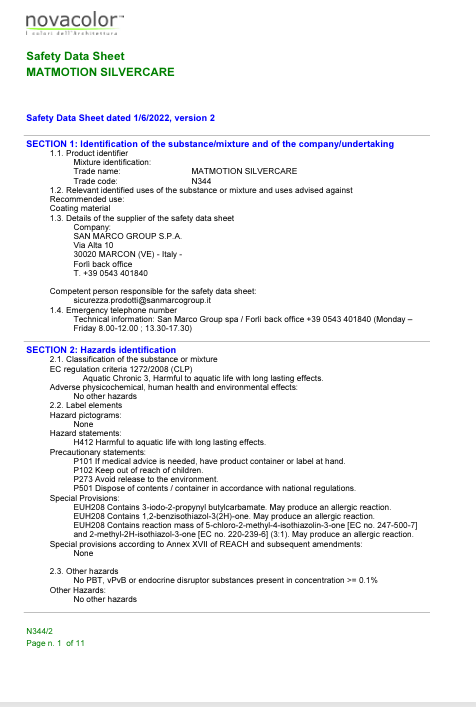 Download Safety Data Sheet EN Matmotion Silvercare