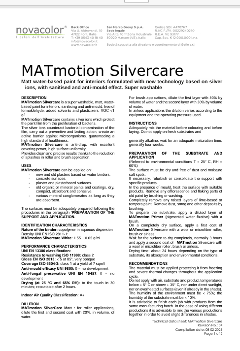 Download Technical Information EN Novacolor Matmotion Silvercare