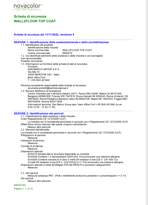 Download Safety Data Sheet 1 IT Novacolor Wall2Floor Top Coat