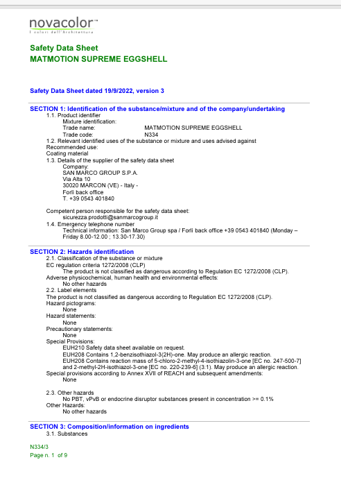 Download Safety Data Sheet Matmotion Supreme Eggshell Safety Data Sheet EN 