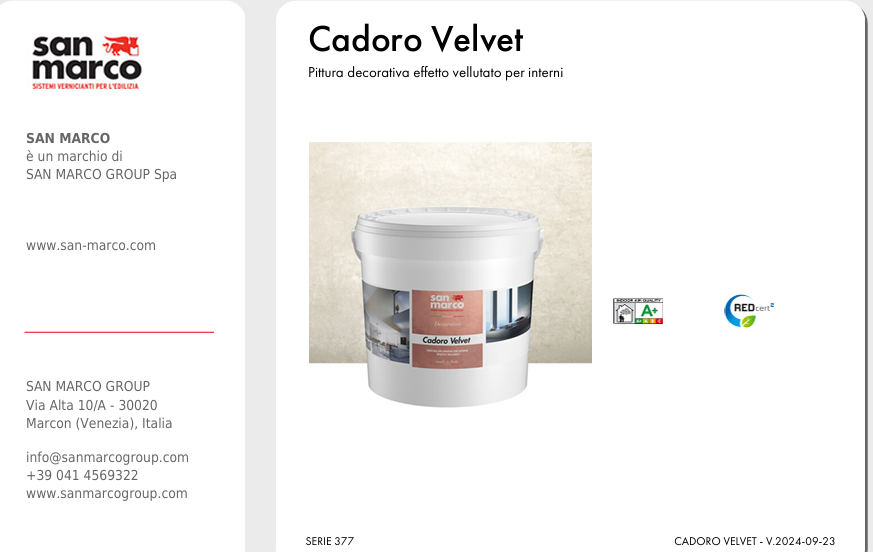 Download pdf model Cadoro Velvet Technical Information
