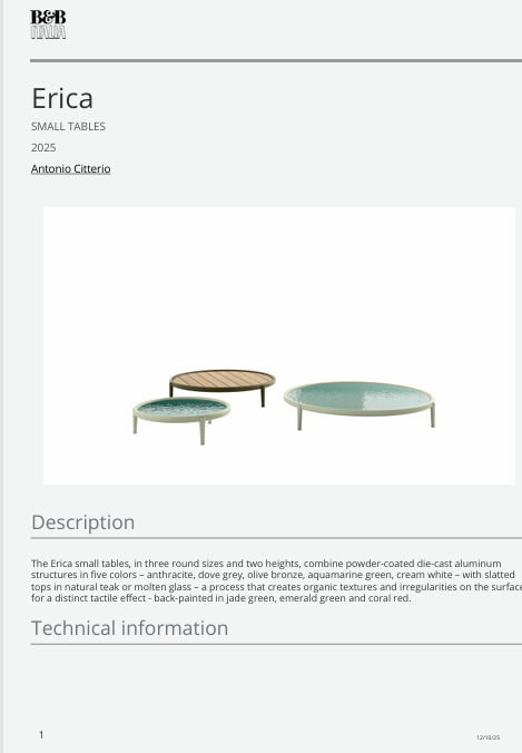 Download Technical Information EN B&B Erica Small Table