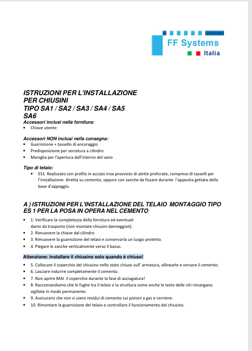 Download Assembly Instructions SA FF Systems 