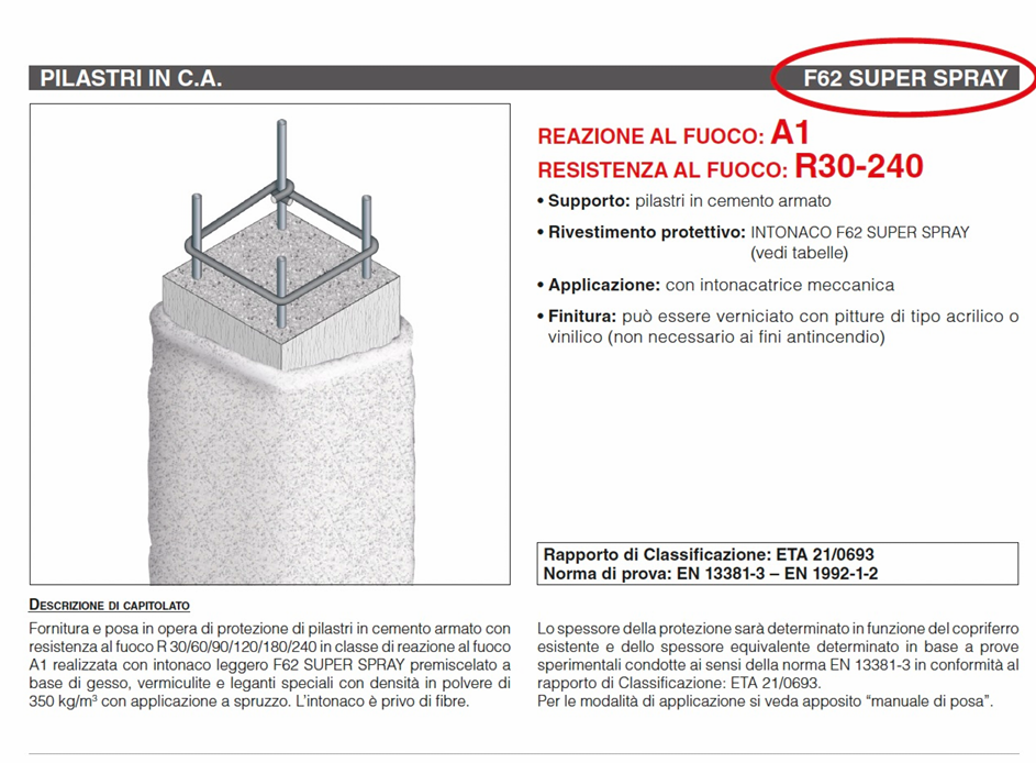Download specifications F62 Super Spay Pillars R30-240 Cemento armato