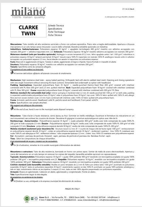 Download technical information Clarke Twin Milano Bedding 