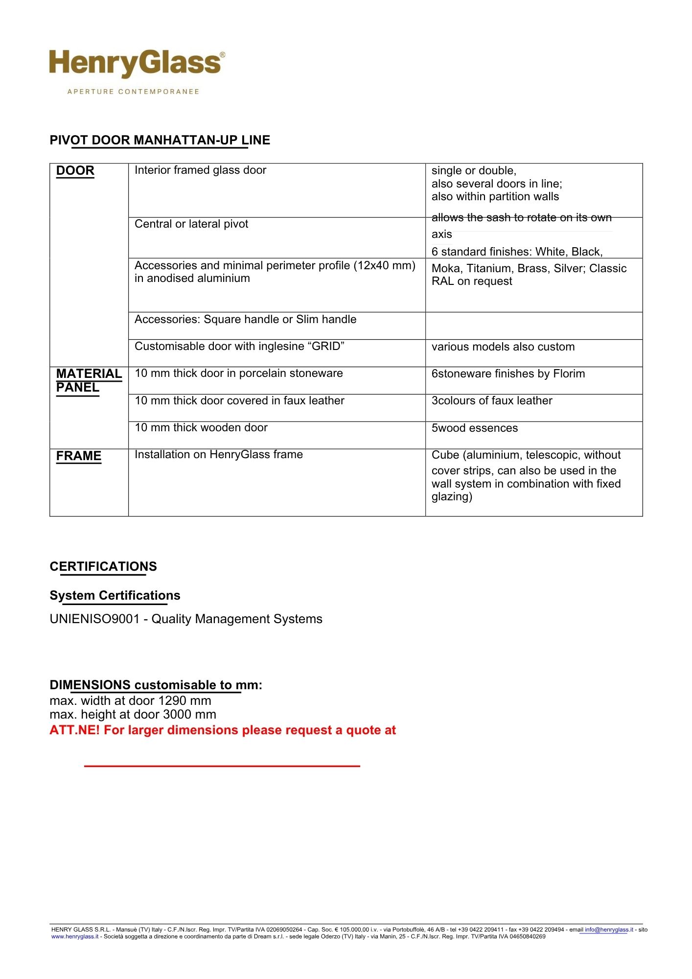 Download specifications Manhattan Up pivot door HenryGlass