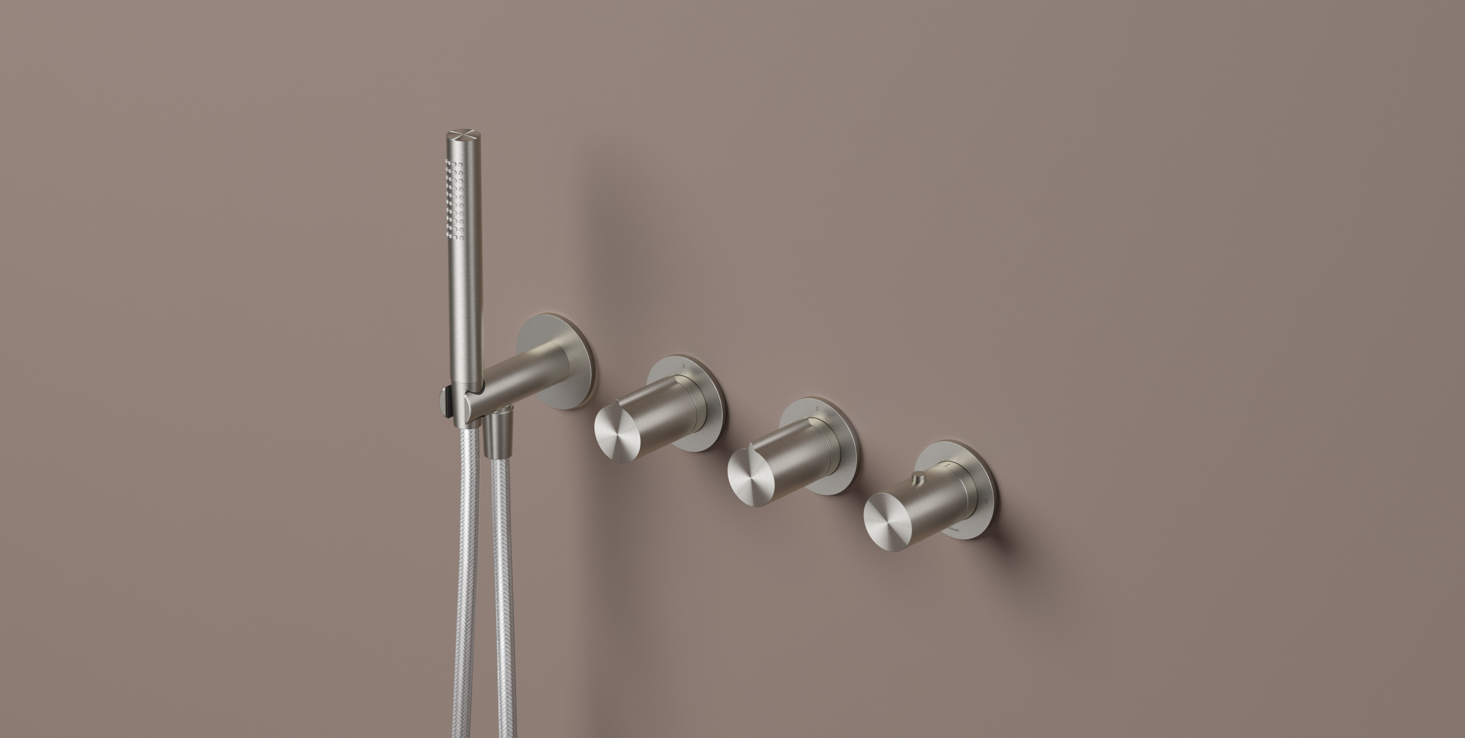 Download 3d dwg CAD model Concealed thermostatic mixer with 2 concealed taps and a hand shower Hotbath