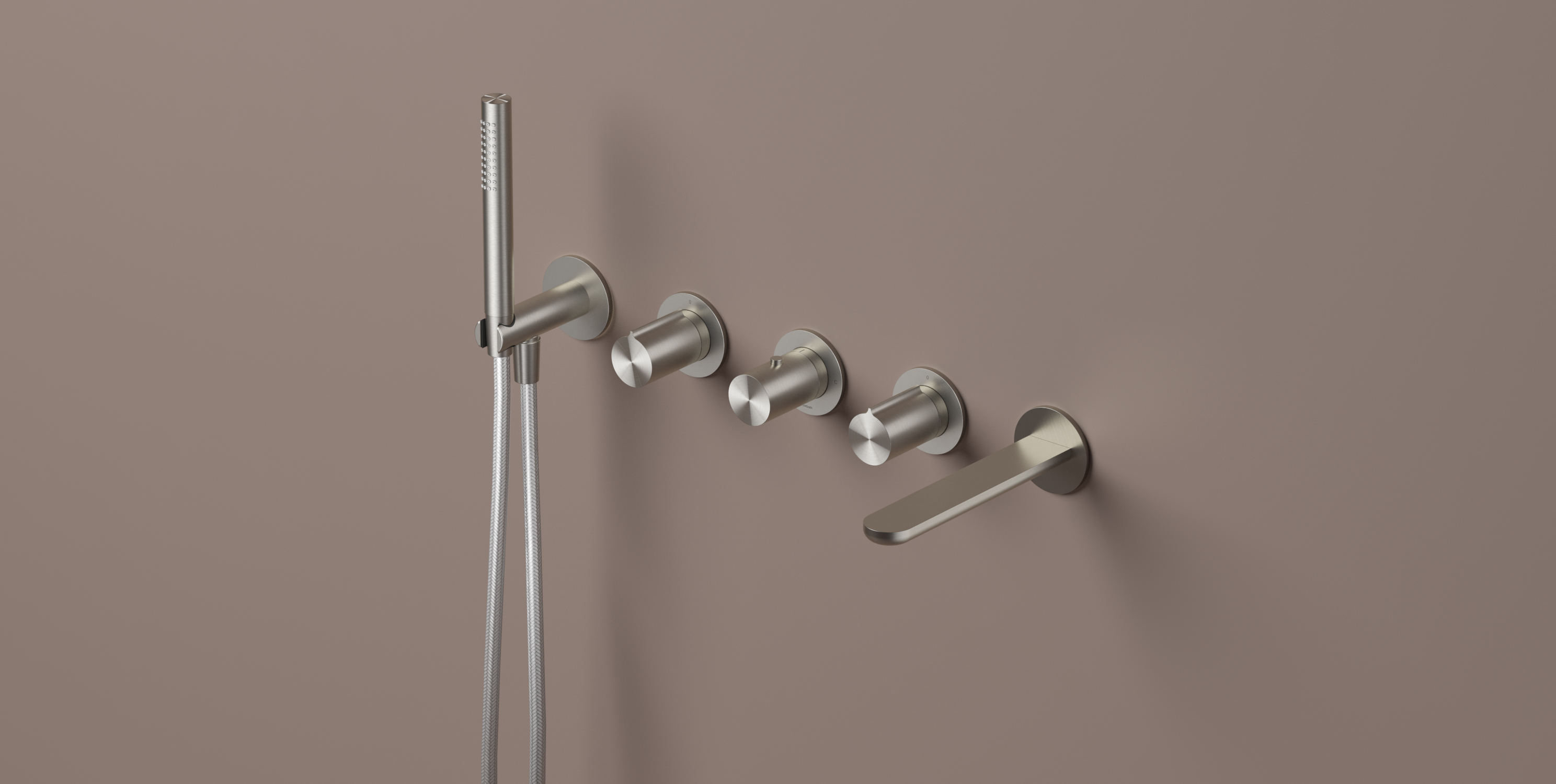 Download dwg CAD model Built-in thermostatic bath mixer with two stop valves and a hand shower 