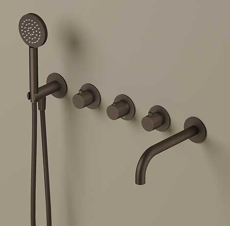 Download dwg CAD model GY7072R built-in thermostatic bath mixer with two shut-off valves and a spout and hand shower 