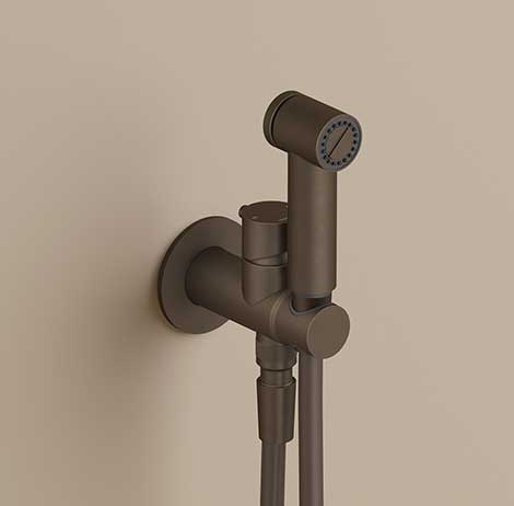 Download dwg CAD model Shut-off shower kit with push-button hand shower and 100cm flexible metal hose 